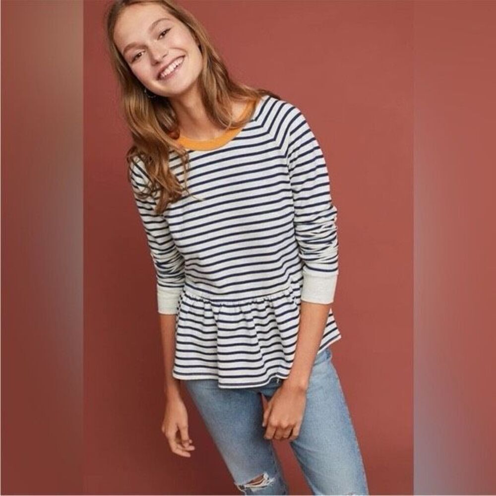 ✨Anthropologie tla Paramount Striped Peplum Sz Large Sweatshirt✨